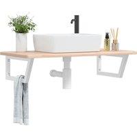 Berkfield Home Basin Shelf Wall Mounted Steel & Solid Wood Oak in Brown