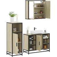 Berkfield Home 3 Piece Bathroom Furniture Set Sonoma Oak Engineered Wood in Brown