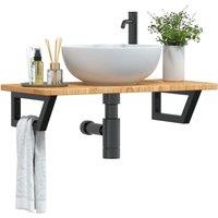 Berkfield Home Basin Shelf Wall Mounted Steel & Solid Wood Oak in Brown