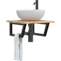 Berkfield Home Basin Shelf Wall Mounted Steel & Solid Wood Acacia in Brown