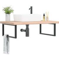 Berkfield Home Basin Shelf Wall Mounted Steel & Solid Wood Oak in Brown