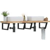 Berkfield Home Basin Shelf Wall Mounted Steel & Solid Wood Acacia in Brown