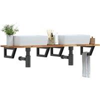 Berkfield Home Basin Shelf Wall Mounted Steel & Solid Wood Acacia in Brown