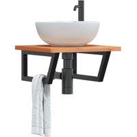 Berkfield Home Basin Shelf Wall Mounted Steel & Solid Wood Beech in Brown