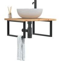 Berkfield Home Basin Shelf Wall Mounted Steel & Solid Wood Oak in Brown