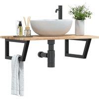 Berkfield Home Basin Shelf Wall Mounted Steel & Solid Wood Acacia in Brown