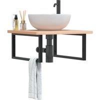 Berkfield Home Basin Shelf Wall Mounted Steel & Solid Wood Beech in Brown