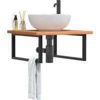 Berkfield Home Basin Shelf Wall Mounted Steel & Solid Wood Beech in Brown