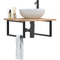 Berkfield Home Basin Shelf Wall Mounted Steel & Solid Wood Acacia in Brown