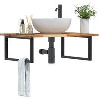 Berkfield Home Basin Shelf Wall Mounted Steel & Solid Wood Acacia in Brown