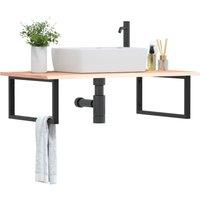 Berkfield Home Basin Shelf Wall Mounted Steel & Solid Wood Oak in Brown