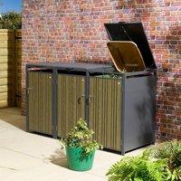 Rowlinsons Wimbledon Triple Bin Store - Steel - L81 x W200.5 x H116.5 cm in Grey