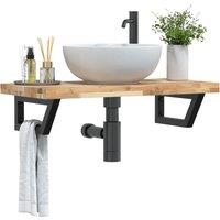 Berkfield Home Basin Shelf Wall Mounted Steel & Solid Wood Acacia in Brown