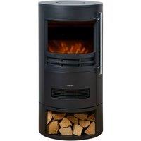 Adam Fires & Fireplaces Sureflame Dunston Round Stove with Log Storage in Black