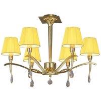 Netlighting Siena Semi Flush Ceiling Round 6 Light Brass Amber Cream Shades in Yellow