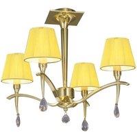 Netlighting Siena Semi Flush Ceiling Brass 4 Light E14 Amber Cream Shades in Yellow