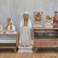 Serenityy Hand-Carved Standing Buddha Statue - Whitewash - 1m Tall in White