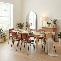 FurnitureboxUK Leif Wood Extending Dining Table with 6 Tan Delta Chairs in Light Oak