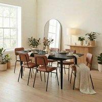 FurnitureboxUK Leif Wood Extending Dining Table with 6 Tan Delta Chairs in Black