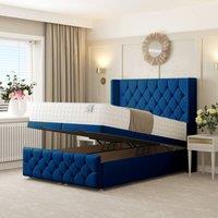 Bed Choices Deluxe Ottoman Upholstered Divan Bed with 54 Headboard in Blue | Size: King