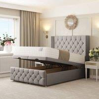 Bed Choices Deluxe Ottoman Upholstered Divan Bed with 54 Headboard in Light Grey | Size: Super King