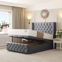 Bed Choices Deluxe Ottoman Upholstered Divan Bed with 54 Headboard in Dark Grey | Size: Super King