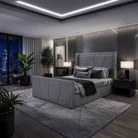 Harmin LUXURY Double Grey SUNSHINE Plush Velvet Ottoman Sunshine Winged bed | Size: EU Double