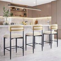Modish Furnishing Azure Cream Chenille With Gold Barstool Set Of 2