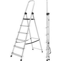 Novecrafto Lightweight Step Ladders 181cm - Compact Aluminium Portable Stepladder in Silver