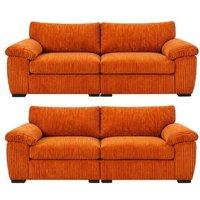 SOFASELECTION UK Amalfi 3+2 Seater Sofa Set in Orange Fabric with Memory Foam Seating | Size: 5 Pack