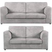 Bliss Furniture Jumbo Cord High Back 3+2 Seater Sofa Set in Silver | Size: 5 Pack