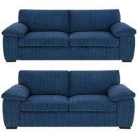 Bliss Furniture Amalfi 3+2 Seater Sofa Set in Blue Fabric with Memory Foam Seating | Size: 5 Pack