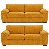 Bliss Furniture Amalfi 3+2 Seater Sofa Set in Mustard Fabric with Memory Foam Seating | Size: 5 Pack