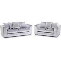 SOFA SCENE LTD CHICAGO 3+2 SILVER CRUSHED VELVET SOFA SUITE SET