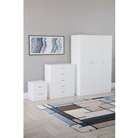 Home Discount Riano 3Pc Bedroom Set - 2 Drawer Bedside, 5 Drawer Chest & Wardrobe in White