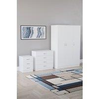 Home Discount Riano 3Pc Bedroom Set - 3 Drawer Bedside, 4 Drawer Chest & Wardrobe in White