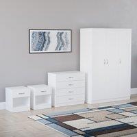 Home Discount Riano 4Pc Bedroom Set 4 Drawer Chest 3 Door Wardrobe Storage Furniture in White