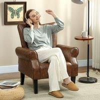 HOMCOM Upholstered Modern Accent Chair, Armchair with Wood Legs, Brown | Size: 1 Seater