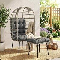 OUTSUNNY Standing Egg Chair Lounge Chair with Footstool, Cushion, Light Grey