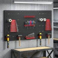 HOMCOM 28 Pcs Wall-Mounted Pegboard with Hooks & Storage Shelves in Black | Size: 60 cm