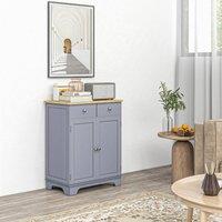 HOMCOM Rubber Wood Top Kitchen Side Cabinet with Adjustable Shelf, Grey