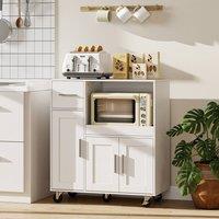 HOMCOM Rolling Kitchen Cart, Microwave Cabinet with Adjustable Shelf in White