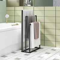 HOMCOM Freestanding Towel Rack, Steel Towel Rail Holder with 3 Bars, Black