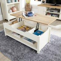 Home Source Coffee Table Lift Up Oak Top Home Reception Storage Shelf Avon in Off-White
