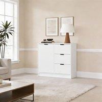 Home Source Phoenix Small 1 Door 3 Drawer Sideboard Cabinet Home Storage Cupboard in White
