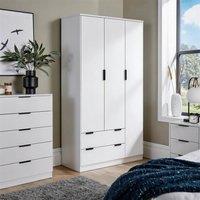 Home Source Phoenix Modern 3 Door 2 Drawer Wardrobe Hanging Rail Bedroom Storage in White