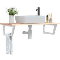 Berkfield Home Basin Shelf Wall Mounted Steel & Solid Wood Oak in Brown