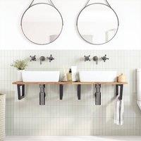 Berkfield Home Elegant Basin Shelf Wall Mounted Steel & Solid Wood Acacia in Brown