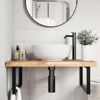 Berkfield Home Elegant Basin Shelf Wall Mounted Steel & Solid Wood Acacia in Brown