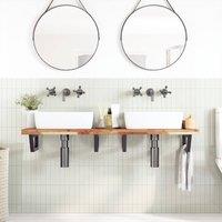 Berkfield Home Elegant Basin Shelf Wall Mounted Steel & Solid Wood Acacia in Brown